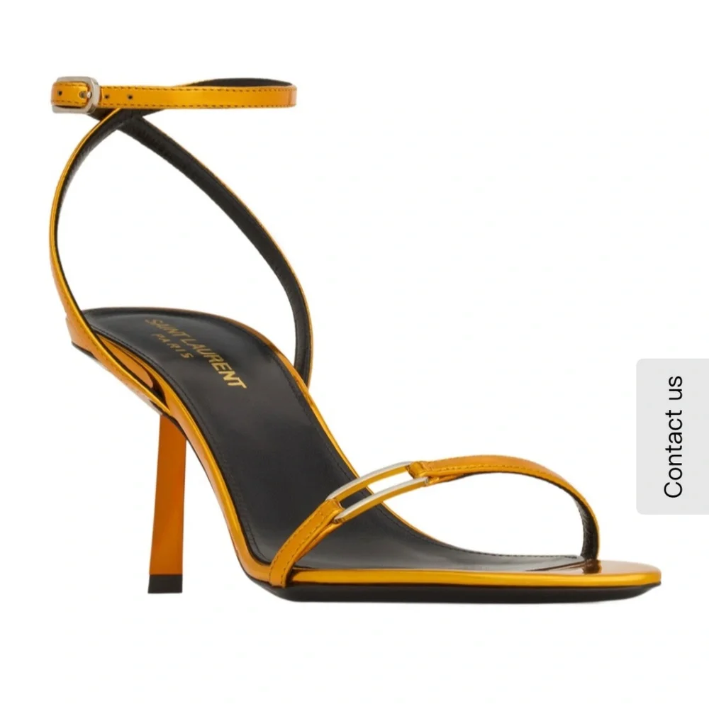 Saint Laurent Gold Orange Metallic Ankle-Strap Pointed Sandals